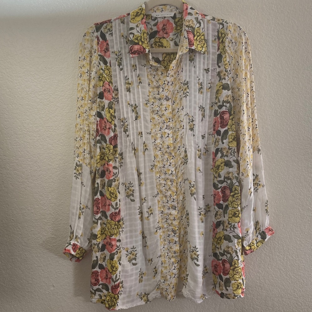Jane+Delancey anthropology patchwork shirt Pearl buttons boho lagenlook - Picture 2 of 7